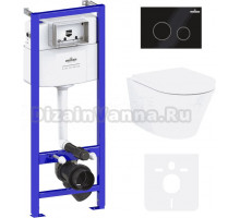 Комплект Lavinia Boho Унитаз подвесной Biore Compacto Rimless 3304101C + Крышка-сиденье Biore 33290420 с микролифтом + Инсталляция RelFix 38010010 + Кнопка RelFix 38050803 матовая черная, золотой глянец