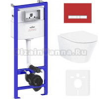 Комплект Lavinia Boho Унитаз подвесной Biore Compacto Rimless 3304101C + Крышка-сиденье Biore 33290420 с микролифтом + Инсталляция RelFix 38010010 + Кнопка RelFix 3805005R красная, хром