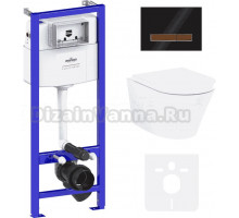 Комплект Lavinia Boho Унитаз подвесной Biore Compacto Rimless 3304101C + Крышка-сиденье Biore 33290420 с микролифтом + Инсталляция RelFix 38010010 + Кнопка RelFix 38050702 глянцевая черная, темное дерево