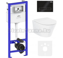 Комплект Lavinia Boho Унитаз подвесной Biore Rimless 3304102R + Крышка-сиденье Biore 33290410 с микролифтом + Инсталляция RelFix 38010010 + Кнопка RelFix 38050801 матовая черная, золотой глянец