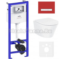 Комплект Lavinia Boho Унитаз подвесной Biore Rimless 3304102R + Крышка-сиденье Biore 33290410 с микролифтом + Инсталляция RelFix 38010010 + Кнопка RelFix 3805005R красная, хром