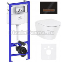 Комплект Lavinia Boho Унитаз подвесной Biore Rimless 3304102R + Крышка-сиденье Biore 33290410 с микролифтом + Инсталляция RelFix 38010010 + Кнопка RelFix 38050702 глянцевая черная, темное дерево