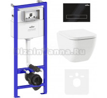 Комплект Унитаз подвесной безободковый One Rimless 3302103R + Быстросъемное сиденье микролифт 33290200 + Система инсталляции для унитазов Relfix 38010010 + Кнопка смыва Relfix 38050801 матовая черная, золотой глянец