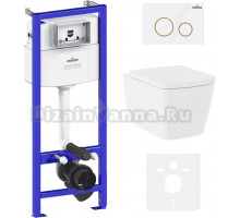 Комплект Lavinia Boho Унитаз подвесной Aveo Rimless 3306101R + Крышка-сиденье Aveo 33290600 с микролифтом + Инсталляция RelFix 38010010 + Кнопка RelFix 38050804 белая, золотой глянец