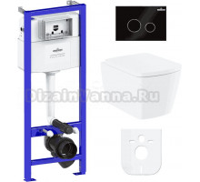 Комплект Lavinia Boho Унитаз подвесной Aveo Rimless 3306101R + Крышка-сиденье Aveo 33290600 с микролифтом + Инсталляция RelFix 38010010 + Кнопка RelFix 3805004B глянцевая черная, хром