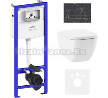 Комплект Унитаз подвесной безободковый One Rimless 3302103R + Быстросъемное сиденье микролифт 33290200 + Система инсталляции для унитазов Relfix 38010010 + Кнопка смыва Relfix 38050901 черный мрамор