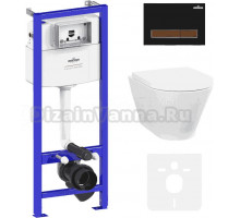 Комплект Lavinia Boho Унитаз подвесной Elegant Rimless 3308101R + Крышка-сиденье Elegant 33290700 с микролифтом + Инсталляция RelFix 38010010 + Кнопка RelFix 38050602 матовая черная, темное дерево