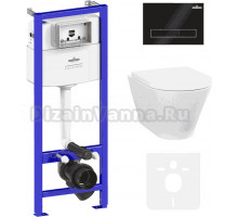 Комплект Lavinia Boho Унитаз подвесной Elegant Rimless 3308101R + Крышка-сиденье Elegant 33290700 с микролифтом + Инсталляция RelFix 38010010 + Кнопка RelFix 38050801 матовая черная, золотой глянец