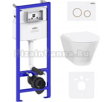 Комплект Lavinia Boho Унитаз подвесной Elegant Rimless 3308101R + Крышка-сиденье Elegant 33290700 с микролифтом + Инсталляция RelFix 38010010 + Кнопка RelFix 38050804 белая, золотой глянец