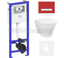 Комплект Lavinia Boho Унитаз подвесной Elegant Rimless 3308101R + Крышка-сиденье Elegant 33290700 с микролифтом + Инсталляция RelFix 38010010 + Кнопка RelFix 3805005R красная, хром