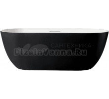 Ванна из искусственного камня Abber Frankfurt AM9941BW 170x75 см, отдельностоящая, матовая черно-белая, овальная, фурнитура белая