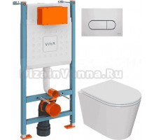 Комплект Унитаз подвесной Bauedge Bau Nimb Hurricane-2 + Инсталляция VitrA V-Fix Core 732-5800-01 с кнопкой смыва Root R 740-2280 хром