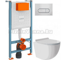 Комплект Унитаз подвесной Aqueduto Ovo Tornado OVOT0110 + Инсталляция VitrA V-Fix Core 732-5800-01 с кнопкой смыва Root R 740-2280 хром