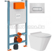 Комплект Унитаз подвесной Aqueduto Cone Tornado CONT0110 + Инсталляция VitrA V-Fix Core 732-5800-01 с кнопкой смыва Root R 740-2280 хром