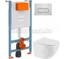 Комплект Унитаз подвесной BOND Oval F01-10 + Инсталляция VitrA V-Fix Core 732-5800-01 с кнопкой смыва Root R 740-2280 хром