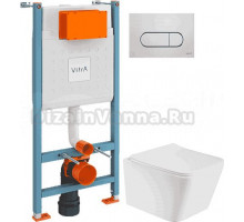 Комплект Унитаз подвесной BOND Cube F04-10 + Инсталляция VitrA V-Fix Core 732-5800-01 с кнопкой смыва Root R 740-2280 хром