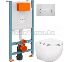 Комплект Унитаз подвесной EvaGold K401T + Инсталляция VitrA V-Fix Core 732-5800-01 с кнопкой смыва Root R 740-2280 хром