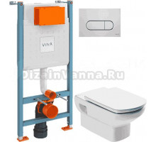 Комплект Унитаз подвесной Roca Dama senso 346517000 + Крышка Dama Senso ZRU9000041 c микролифтом, петли хром + Инсталляция VitrA V-Fix Core 732-5800-01 с кнопкой смыва Root R 740-2280 хром