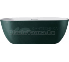 Ванна из искусственного камня Abber Frankfurt AM9941MBG 170x75 см, отдельностоящая, матовая темно-зеленая, овальная, фурнитура белая