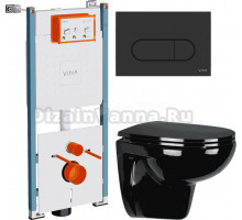 Комплект Унитаз подвесной Wanfald Lauta 47374100005 + Инсталляция VitrA V-Fix Core 732-5800-01PV + Кнопка Root Round 740-2211 черная матовая