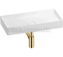 Накладная раковина Wellsee Pure BY Wellsee 201001253 75, с сифоном и выпуском, глянцевый белый, золото