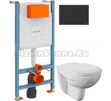 Комплект Унитаз подвесной Norm Fit 6855B099-1777 + Крышка 803-003-709 с микролифтом + Инсталляция VitrA V-Fix Core 732-5800-01 с кнопкой смыва Root R 740-2211 черной матовой