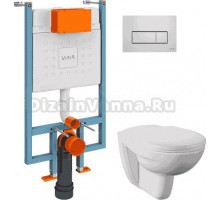 Комплект Унитаз подвесной Norm Fit 6855B099-1777 + Крышка 803-003-709 с микролифтом + Инсталляция VitrA V-Fix Core 738-5800-01 с кнопкой смыва Root S 740-2380 хром