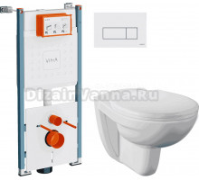 Комплект Унитаз подвесной Norm Fit 6855B099-1777 + Крышка 803-003-709 с микролифтом + Инсталляция VitrA V-Fix Core 732-5800-01PV + Кнопка Root Square 740-2300 белая глянцевая