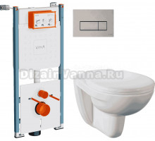 Комплект Унитаз подвесной Norm Fit 6855B099-1777 + Крышка 803-003-709 с микролифтом + Инсталляция VitrA V-Fix Core 732-5800-01PV + Кнопка Root Square 740-2395 никель