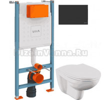 Комплект Унитаз подвесной Norm Fit 6855B099-1777 + Крышка VitrA Norm 84-003-749 с микролифтом + Инсталляция V-Fix Core 732-5800-01 с кнопкой смыва Root R 740-2211 черной матовой