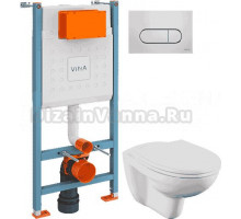 Комплект Унитаз подвесной Norm Fit 6855B099-1777 + Крышка VitrA Norm 84-003-749 с микролифтом + Инсталляция V-Fix Core 732-5800-01 с кнопкой смыва Root R 740-2280 хром