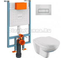 Комплект Унитаз подвесной Norm Fit 6855B099-1777 + Крышка VitrA Norm 84-003-749 с микролифтом + Инсталляция V-Fix Core 738-5800-01 с кнопкой смыва Root S 740-2380 хром