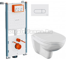 Комплект Унитаз подвесной Norm Fit 6855B099-1777 + Крышка VitrA Norm 84-003-749 с микролифтом + Инсталляция V-Fix Core 732-5800-01PV + Кнопка Root Round 740-2200 белая глянцевая