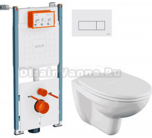 Комплект Унитаз подвесной Norm Fit 6855B099-1777 + Крышка VitrA Norm 84-003-749 с микролифтом + Инсталляция V-Fix Core 732-5800-01PV + Кнопка Root Square 740-2300 белая глянцевая