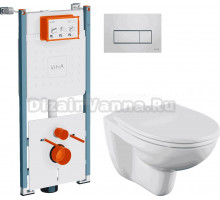 Комплект Унитаз подвесной Norm Fit 6855B099-1777 + Крышка VitrA Norm 84-003-749 с микролифтом + Инсталляция V-Fix Core 732-5800-01PV + Кнопка Root Square 740-2380 хром