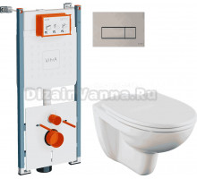 Комплект Унитаз подвесной Norm Fit 6855B099-1777 + Крышка VitrA Norm 84-003-749 с микролифтом + Инсталляция V-Fix Core 732-5800-01PV + Кнопка Root Square 740-2395 никель