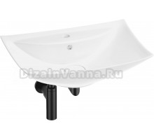 Накладная раковина Wellsee Cerulean 201001397 60, с сифоном и выпуском, глянцевый белый, матовый черный
