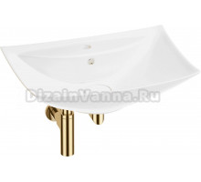Накладная раковина Wellsee Cerulean 201001398 60, с сифоном и выпуском, глянцевый белый, золото