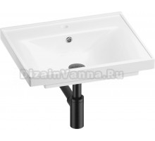 Мебельная раковина Wellsee FreeDom 201001427 55, с сифоном и донным клапаном, глянцевый белый, матовый черный