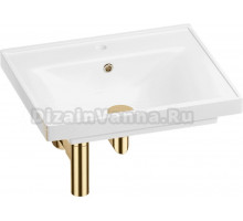 Мебельная раковина Wellsee FreeDom 201001448 55, с сифоном и донным клапаном, глянцевый белый, золото
