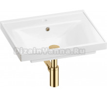 Мебельная раковина Wellsee FreeDom 201001453 60, с сифоном и донным клапаном, глянцевый белый, золото