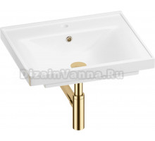 Мебельная раковина Wellsee FreeDom 201001468 60, с сифоном и донным клапаном, глянцевый белый, золото