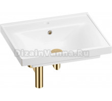 Мебельная раковина Wellsee FreeDom 201001473 60, с сифоном и донным клапаном, глянцевый белый, золото