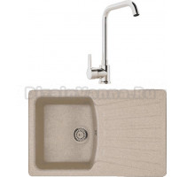 Комплект Мойка Whinstone Веста 1B 1D бежевый + Смеситель MEGA Ege MG-PL10 хром
