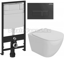 Комплект Унитаз подвесной STWORKI Готланд S13401WH + Инсталляция EWRIKA ProLT 0026-2020 + Кнопка 0044 черная матовая