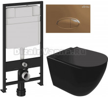 Комплект Унитаз подвесной STWORKI Готланд S13401BK + Инсталляция EWRIKA ProLT 0026-2020 + Кнопка 0053 золото матовое