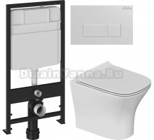 Комплект Унитаз подвесной STWORKI Олланд S01401WH + Инсталляция EWRIKA ProLT 0026-2020 + Кнопка 0042 белая