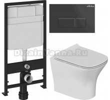 Комплект Унитаз подвесной STWORKI Олланд S01401WH + Инсталляция EWRIKA ProLT 0026-2020 + Кнопка 0044 черная матовая