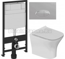 Комплект Унитаз подвесной STWORKI Олланд S01401WH + Инсталляция EWRIKA ProLT 0026-2020 + Кнопка 0050 хром матовый