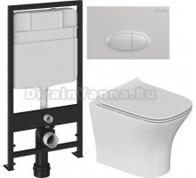 Комплект Унитаз подвесной STWORKI Олланд S01401WH + Инсталляция EWRIKA ProLT 0026-2020 + Кнопка 0052 белая